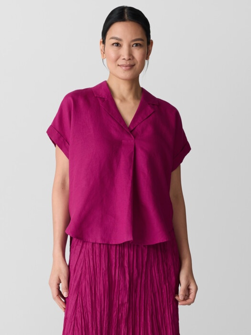 Eileen Fisher Organic Handkerchief Linen Notch Collar Top
